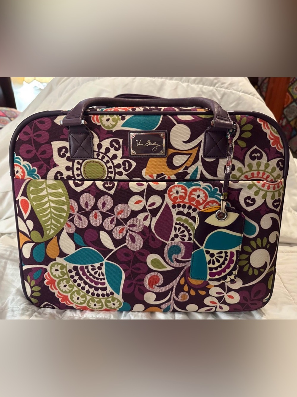 Vera Bradley Plum Crazy Rolling Tote WITH Accessories